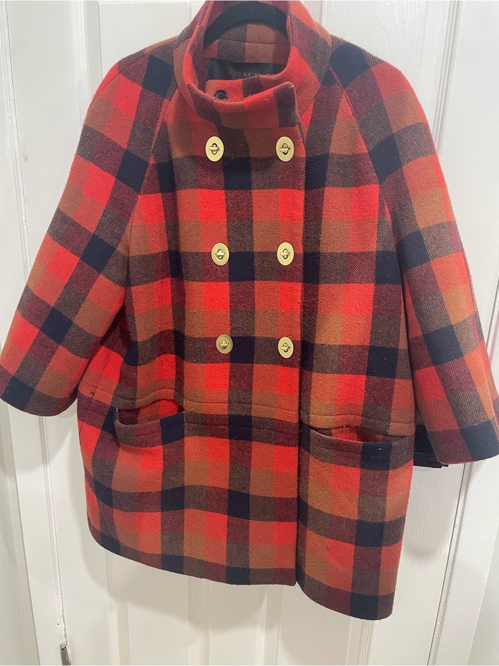 Coach Wool blend Tartan plaid 3/4 sleeve jacket size large